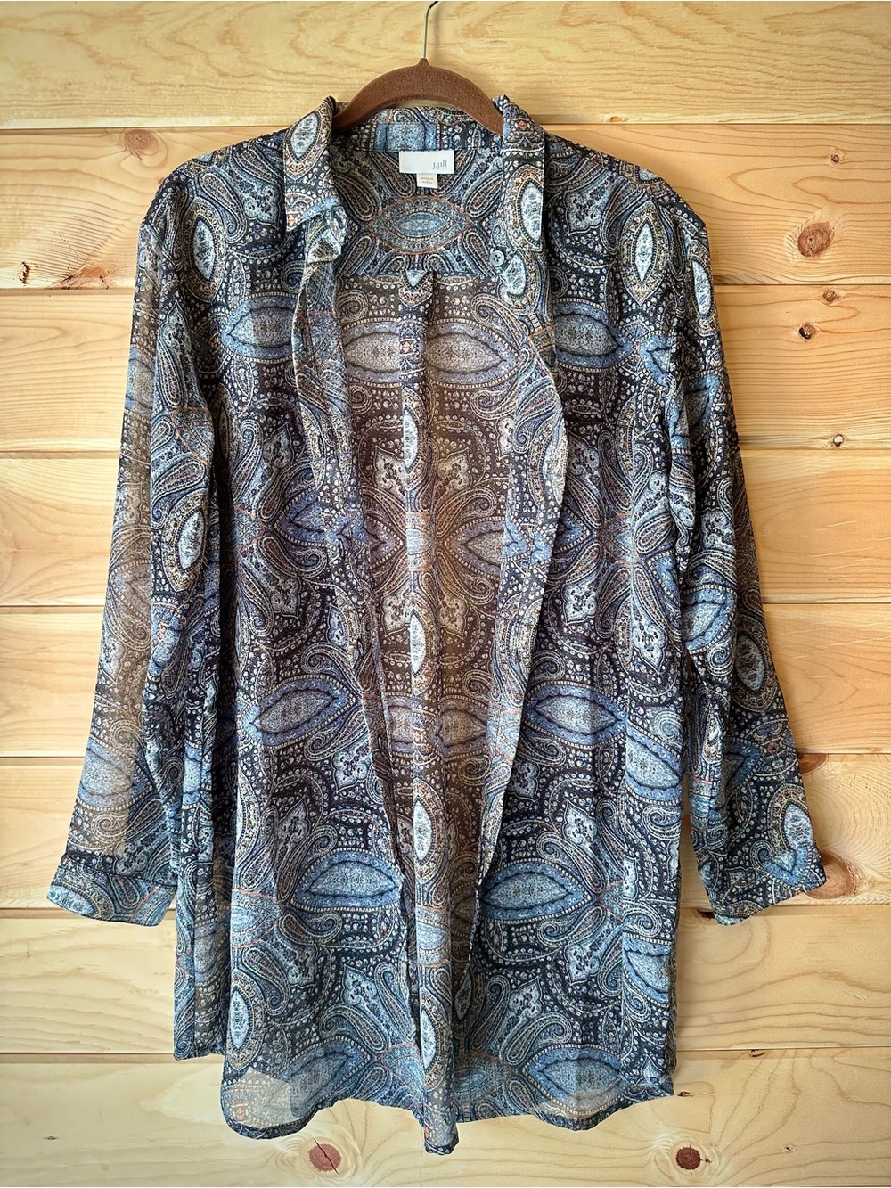 J.Jill Semi-Sheer Paisley Mandala Print Button-Down Tunic Blouse Size S